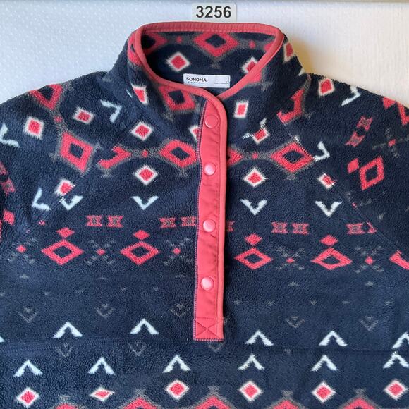 Sonoma Women Long Sleeve Handwarmer Half Button Up Sweatshirt size L,Blue & Pink - Picture 6 of 8